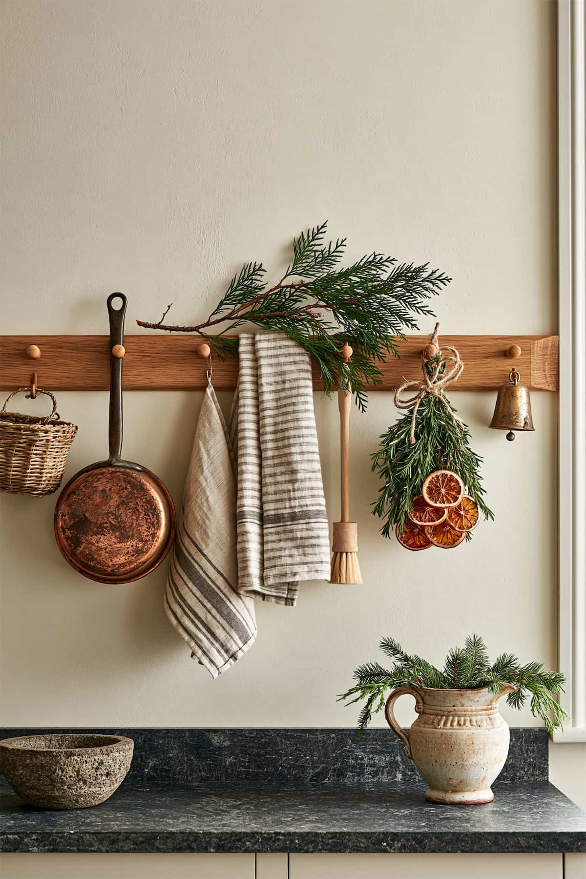 Christmas Peg Rail with Greenery and Copper