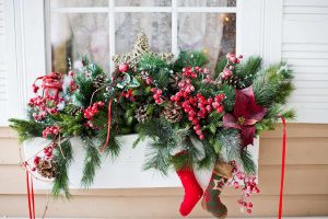 Christmas decorations on window sill