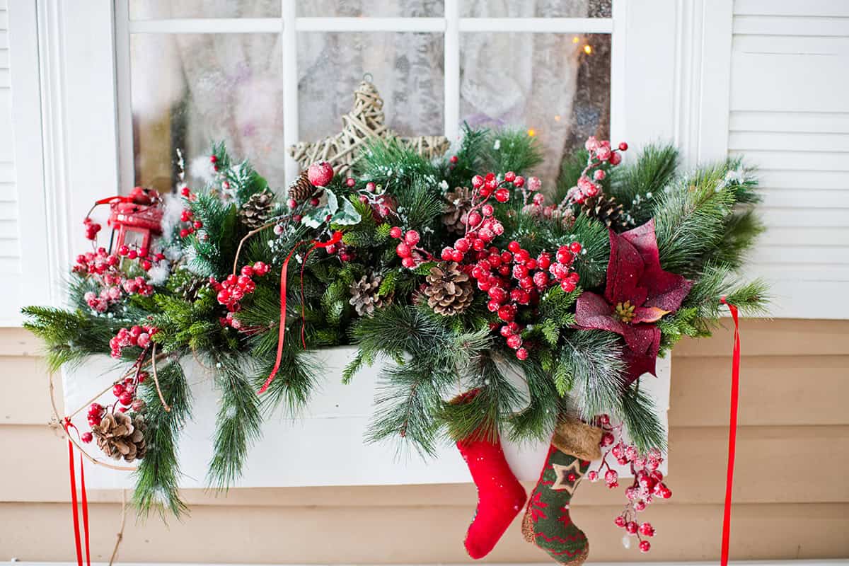 Christmas decorations on window sill