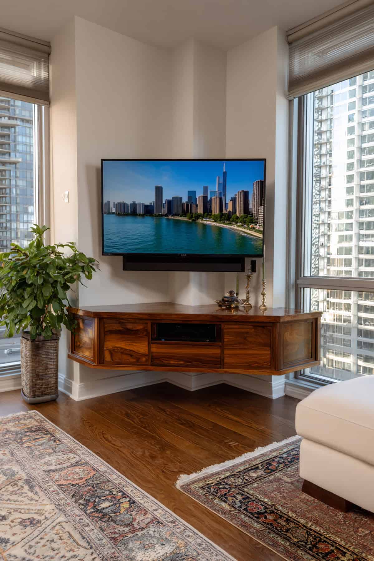 Corner Mounted Floating TV Console