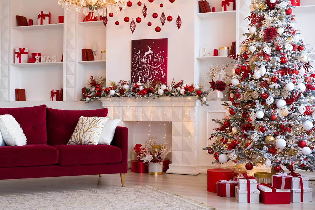 Elegant Red and White Living Room