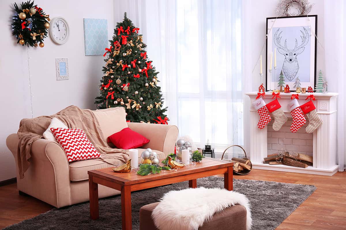 Family Room with Classic Tree and Stockings