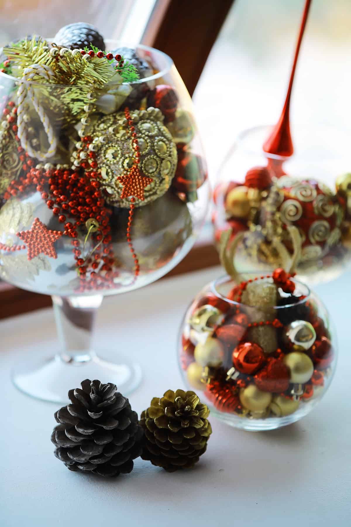 Festive Ornaments in Glass Bowls