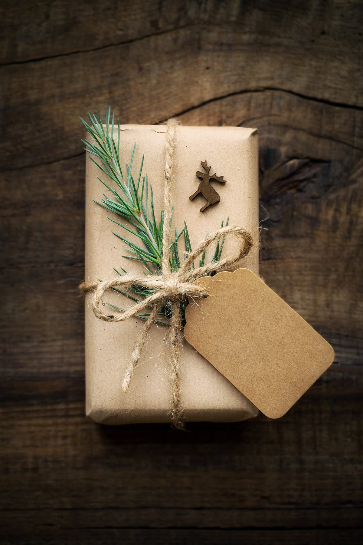 Fir Sprig with Wooden Reindeer