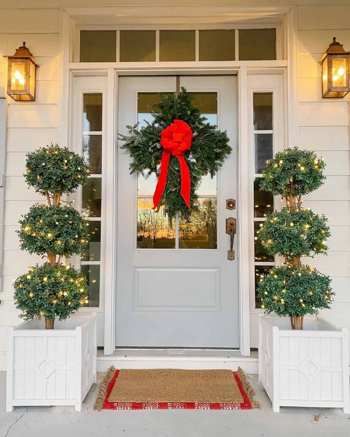 Flanked by Boxwood Topiaries