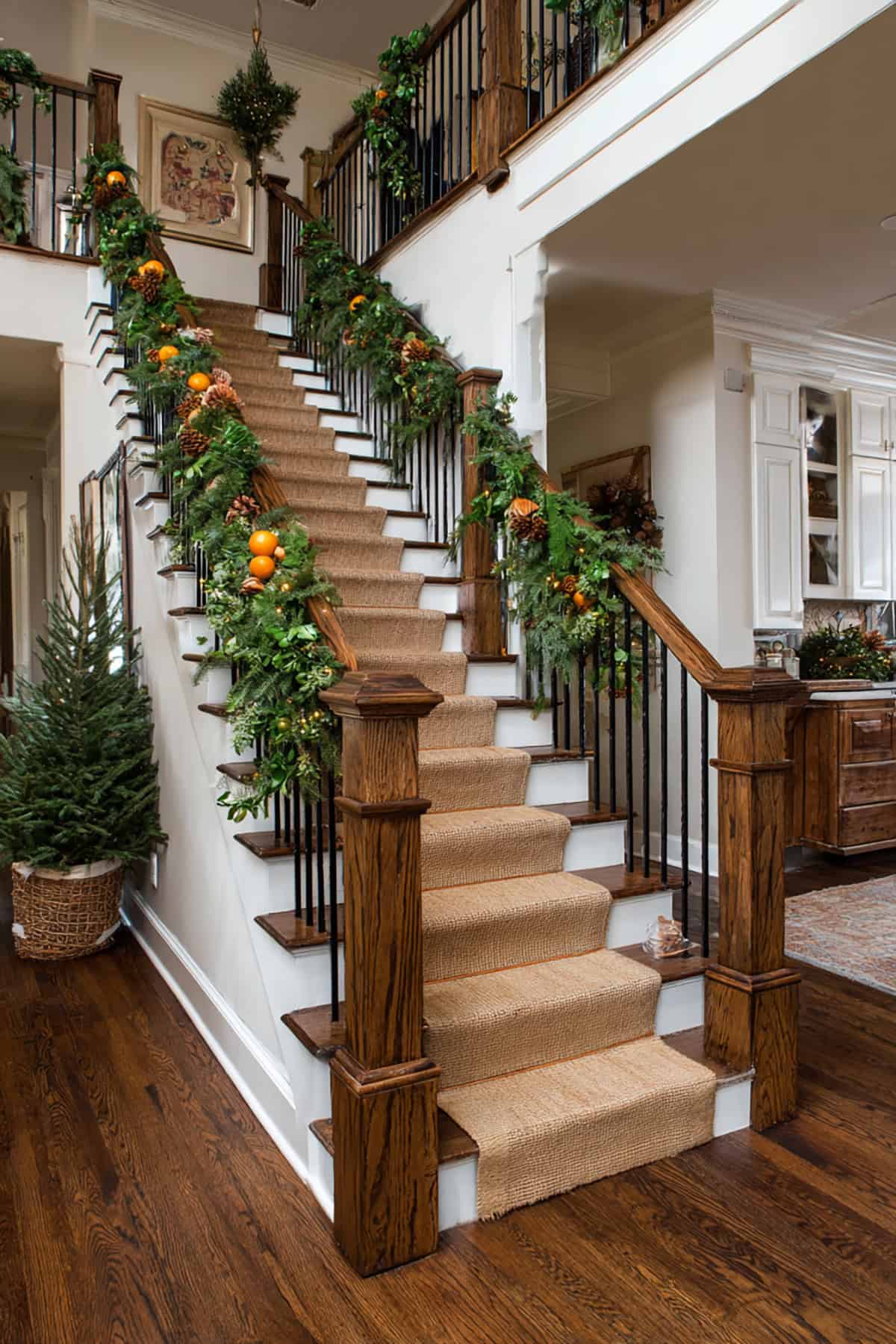 Garland Wrapped Stair Rails