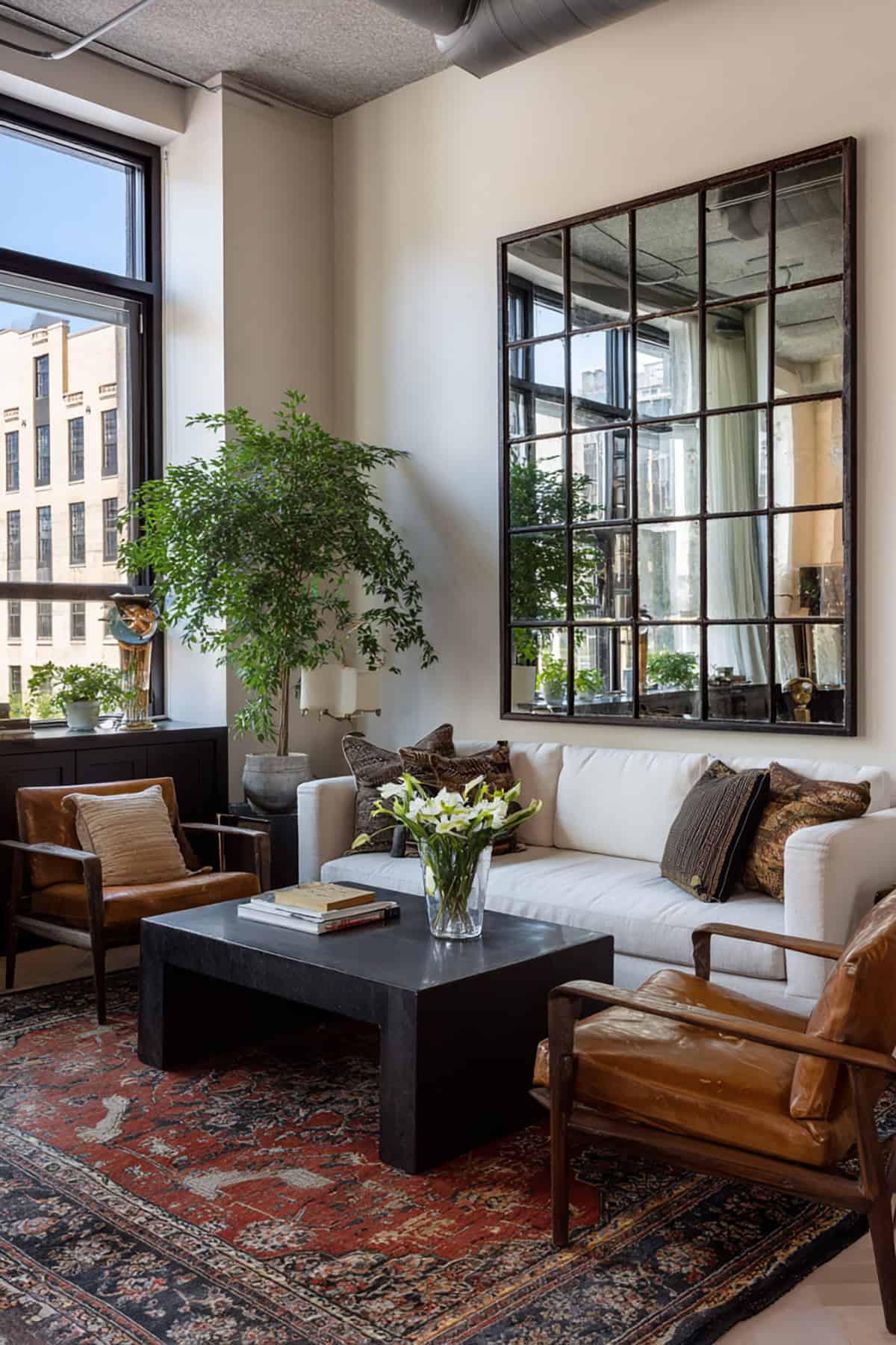 Large Wall Mirror Framed as Windowpanes