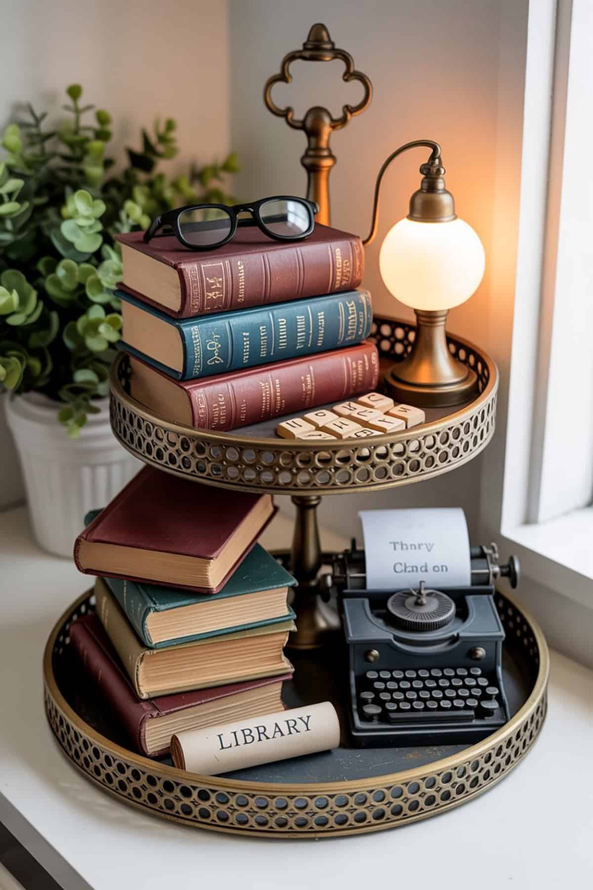 Library Lover’s Tiered Tray Display