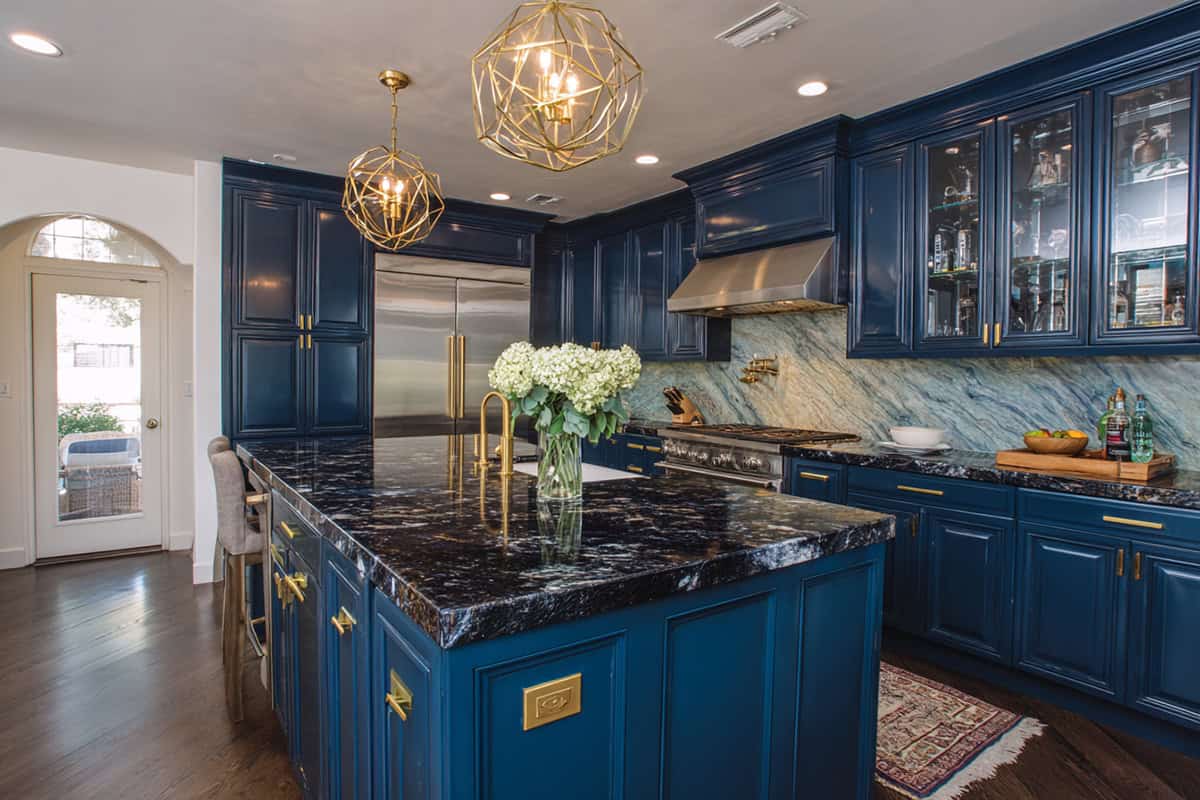 Navy Blue Cabinets with Gold Accents