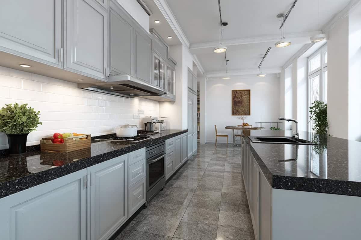 Pewter Gray Cabinets with White Walls