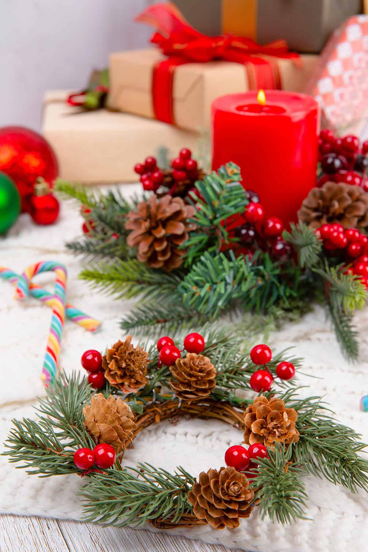 Pinecone and Berry Centerpiece