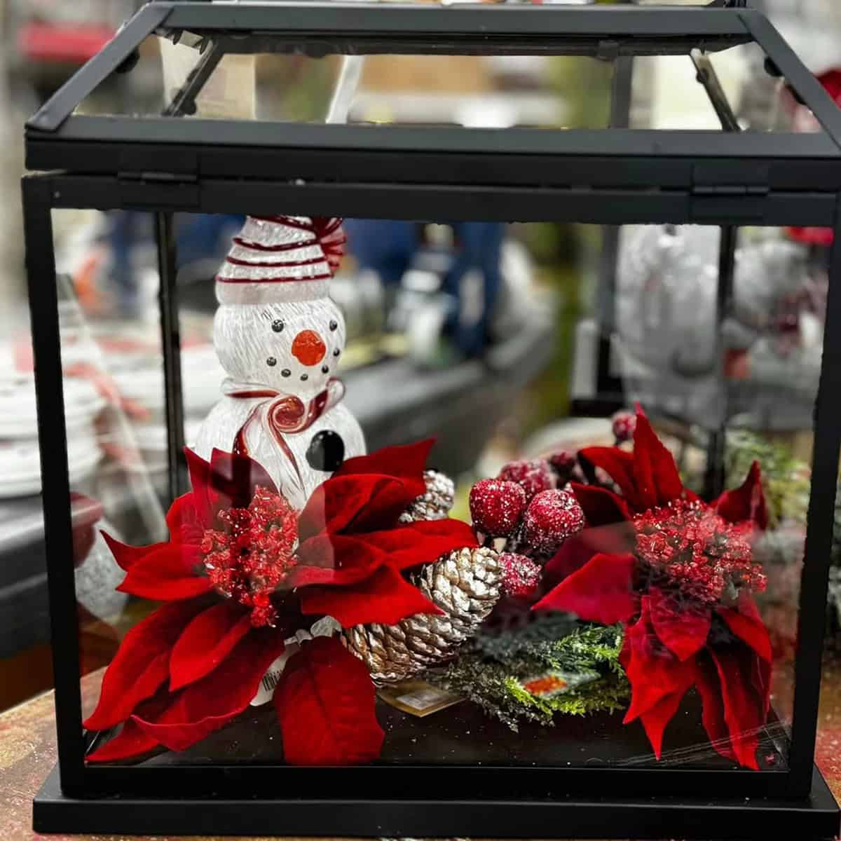 Poinsettia Snowman Scene