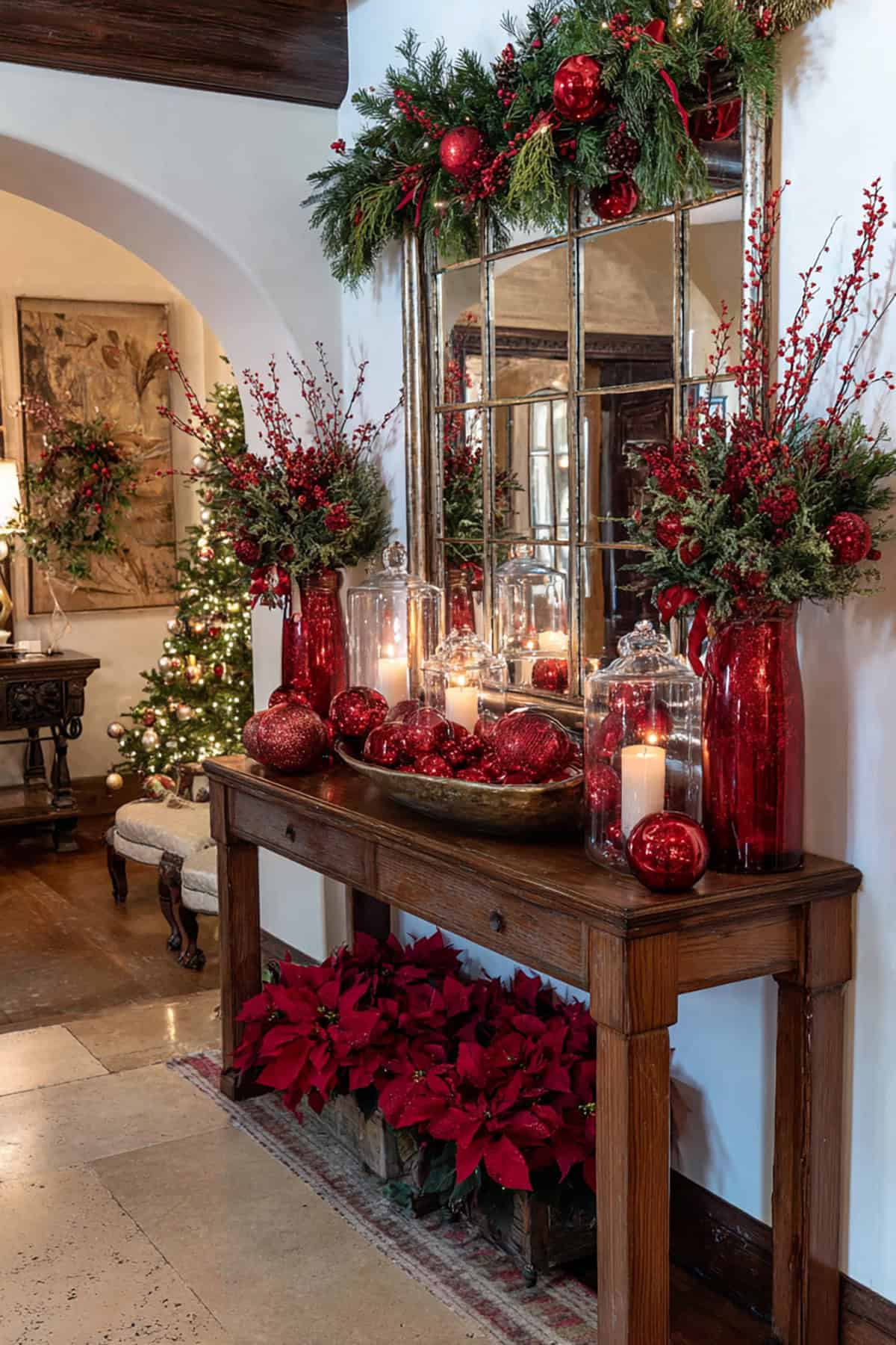 Red Christmas Entryway Display
