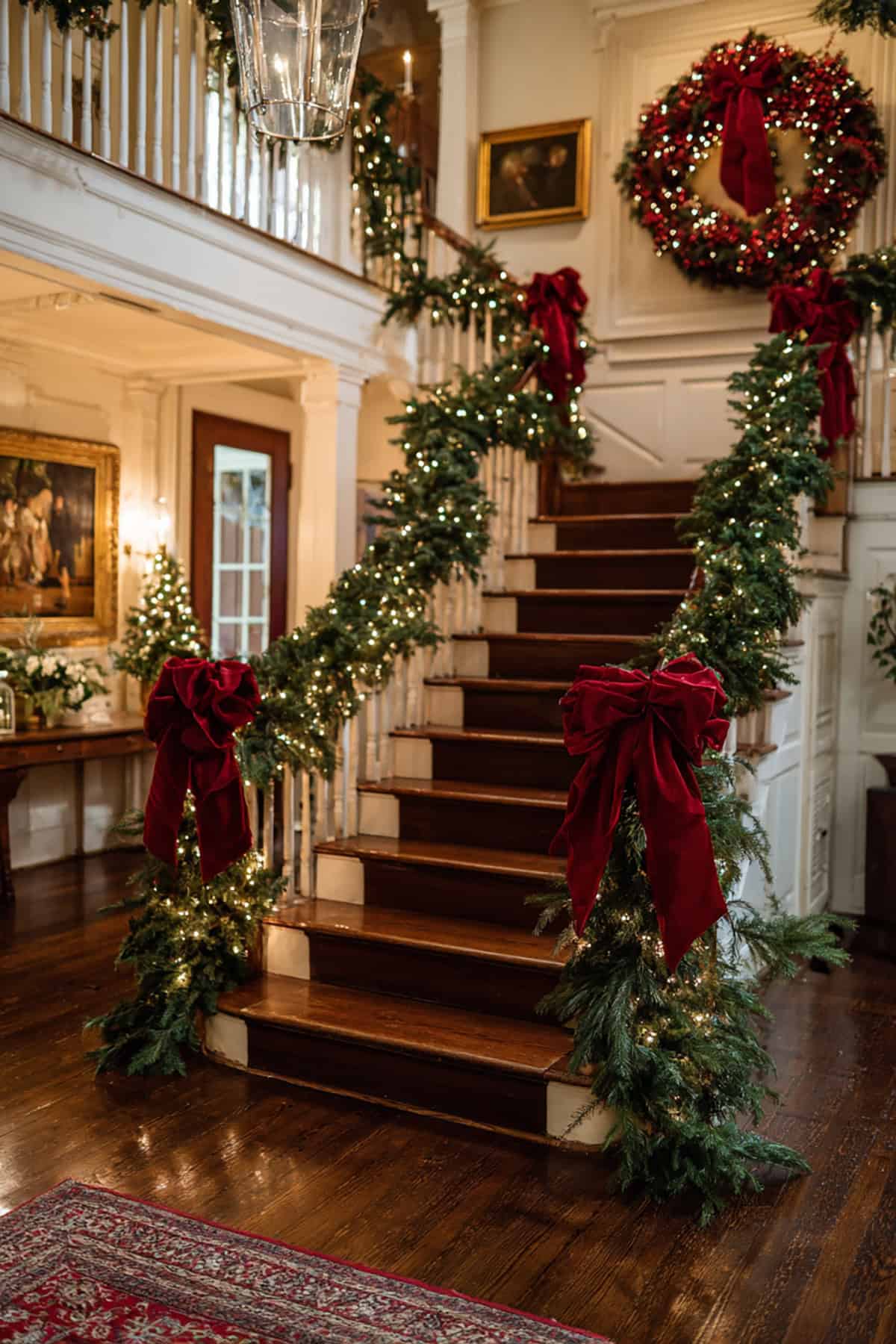 Red Velvet Ribbons on Greenery