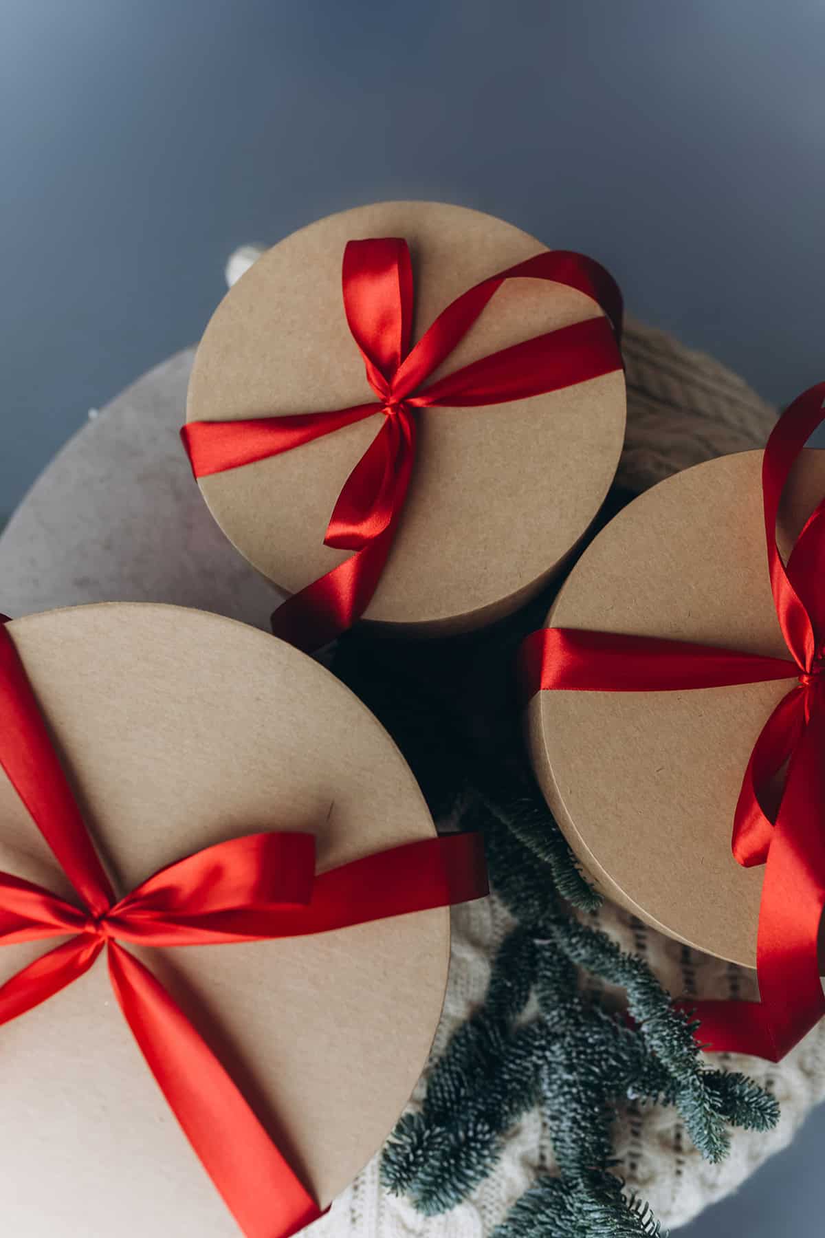 Round Hat Boxes with Scarlet Bows
