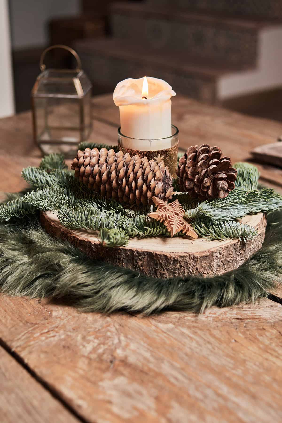 Rustic Pinecone and Candle Display