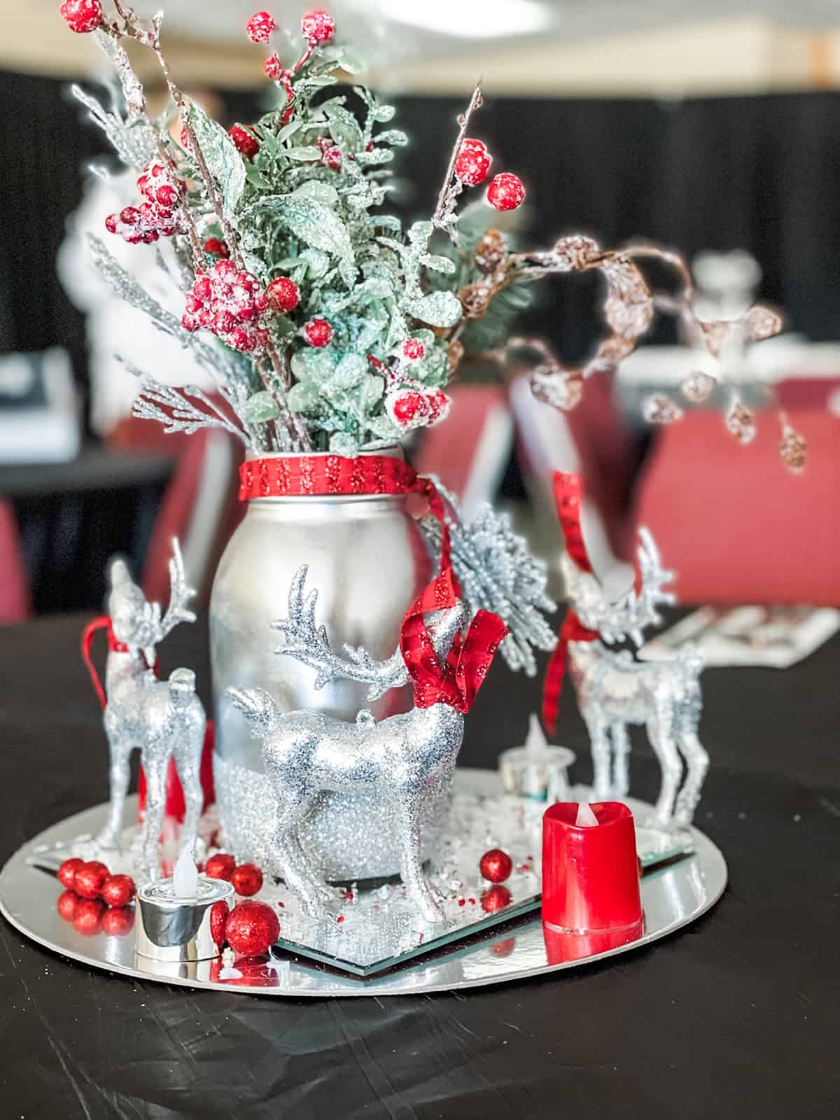 Silver and Red Reindeer Display