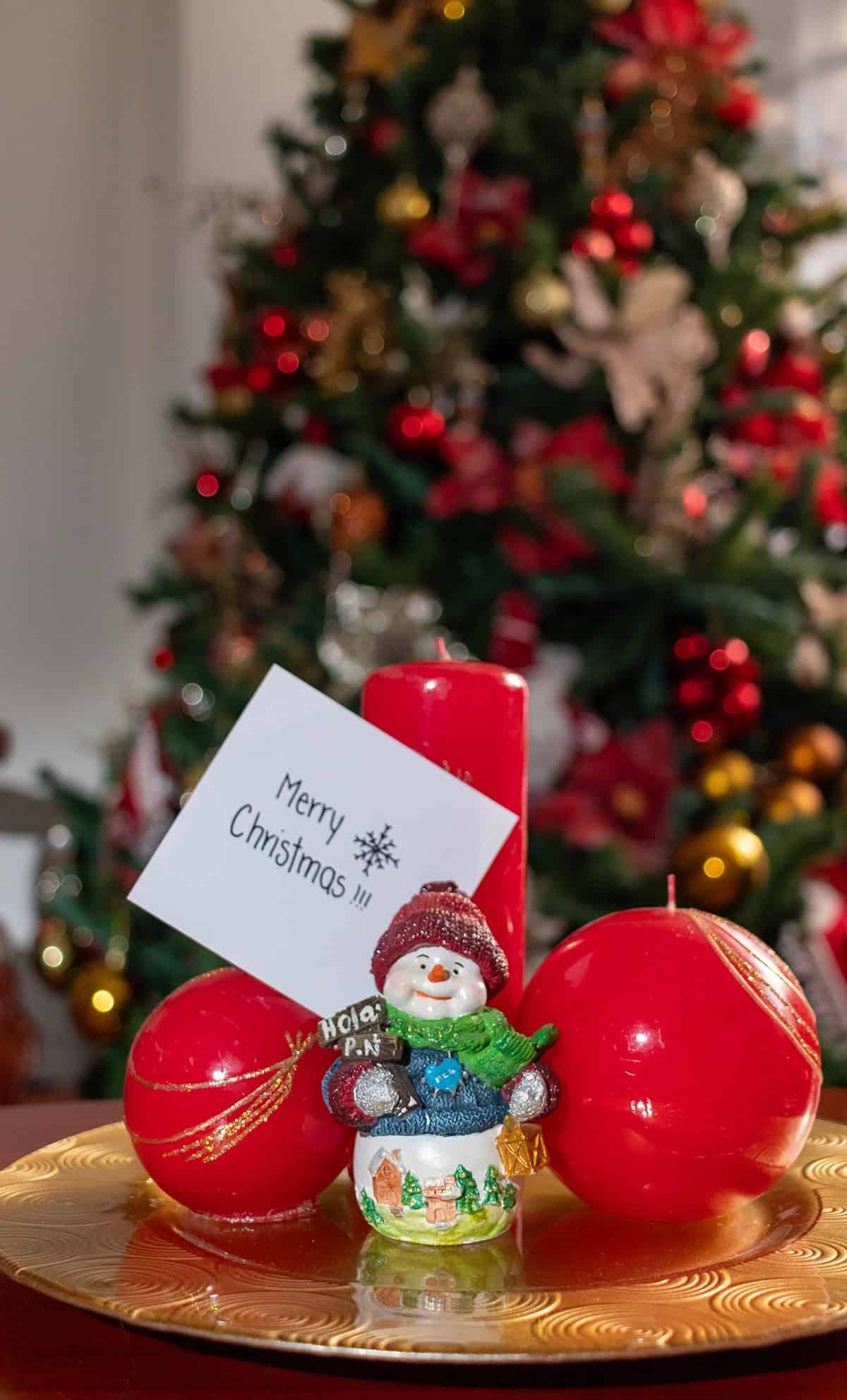 Snowman and Candle Plate Display
