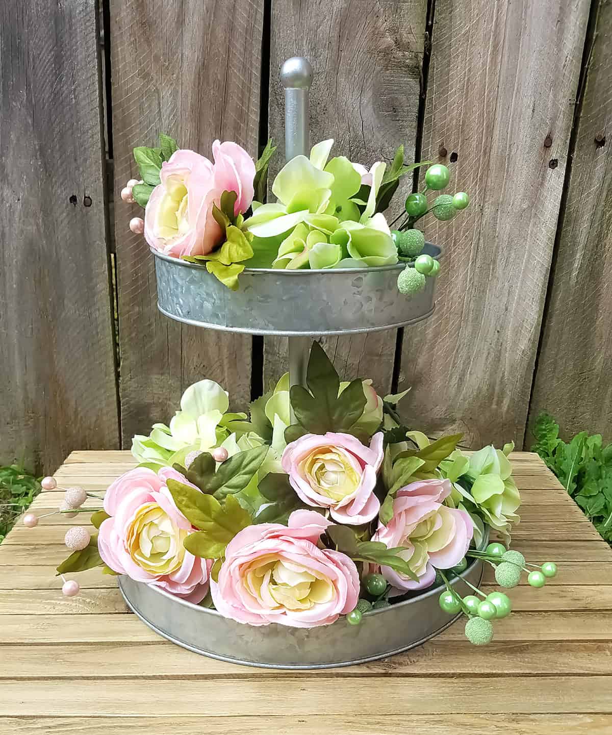 Spring Blooms on a Galvanized Tiered Stand