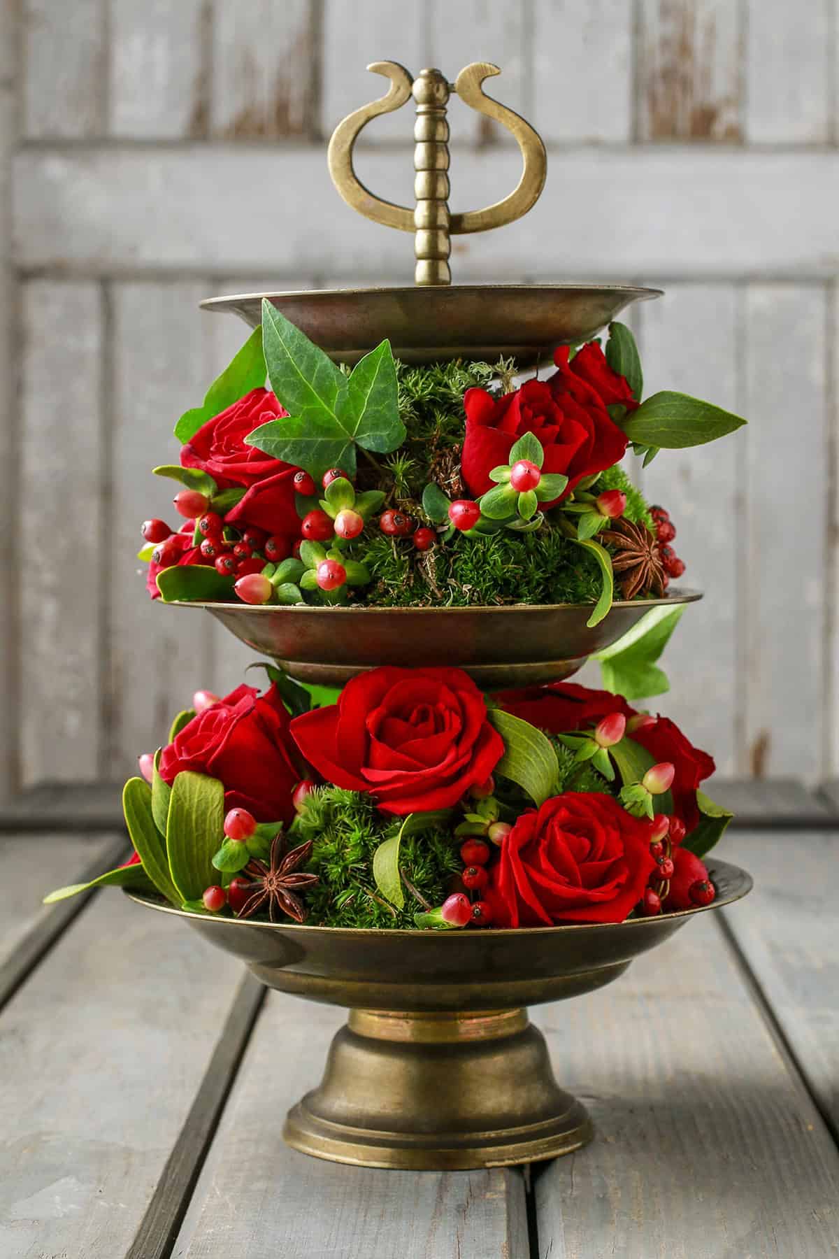 Two Tier Floral and Greenery Arrangement