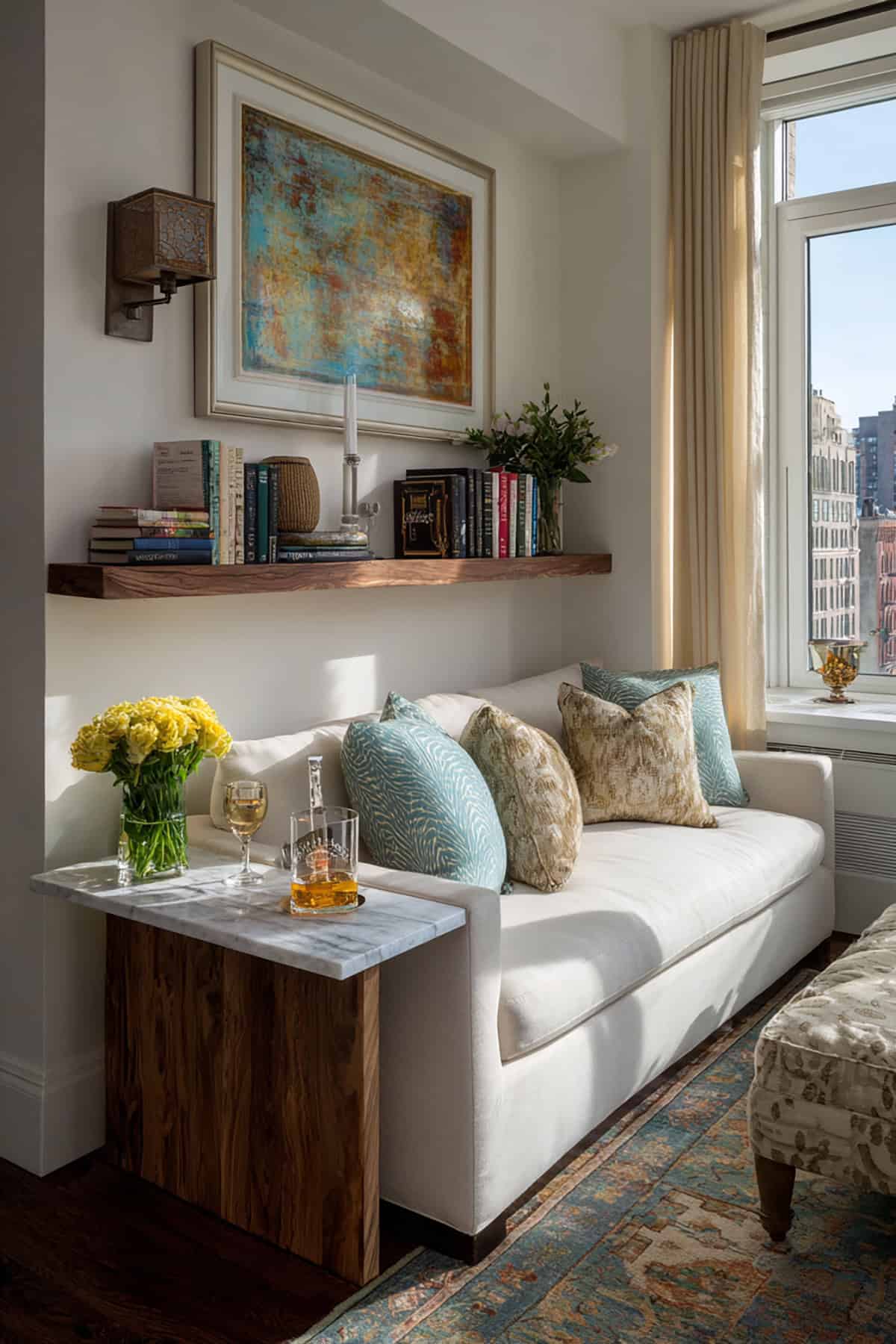 Wall Mounted Sofa Table Behind Loveseat