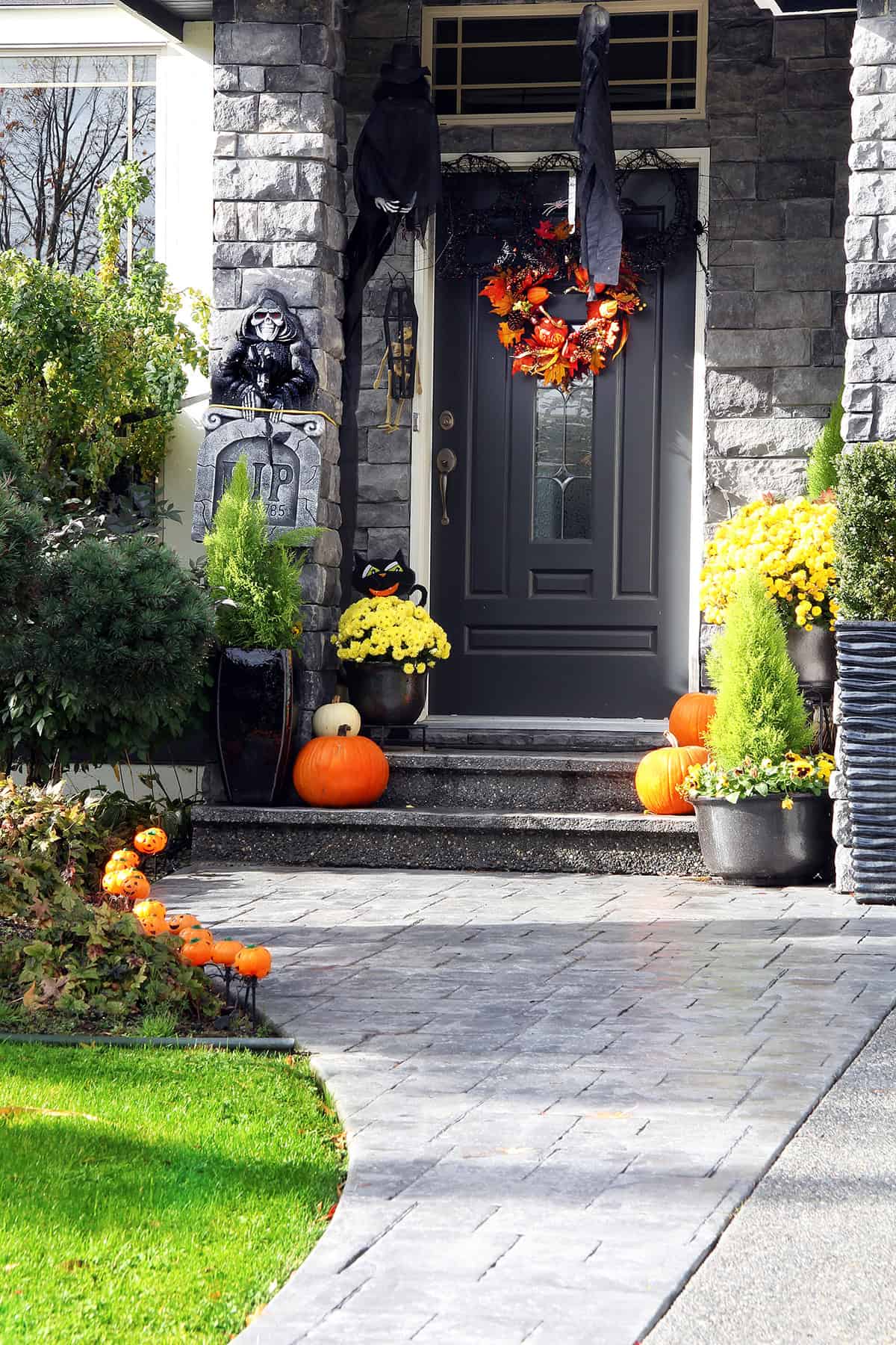 Autumn Wreath on a Halloween Door