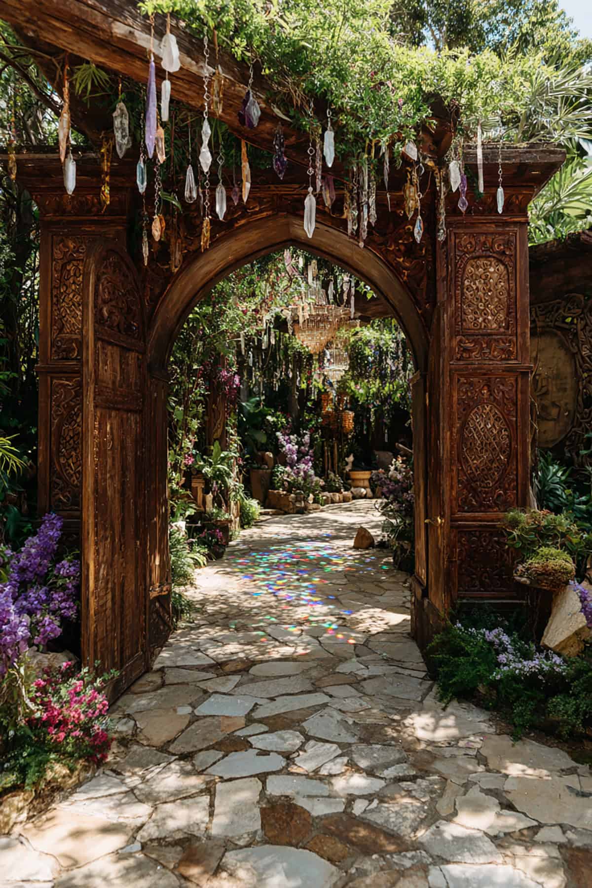 Carved Doorway With Hanging Crystals