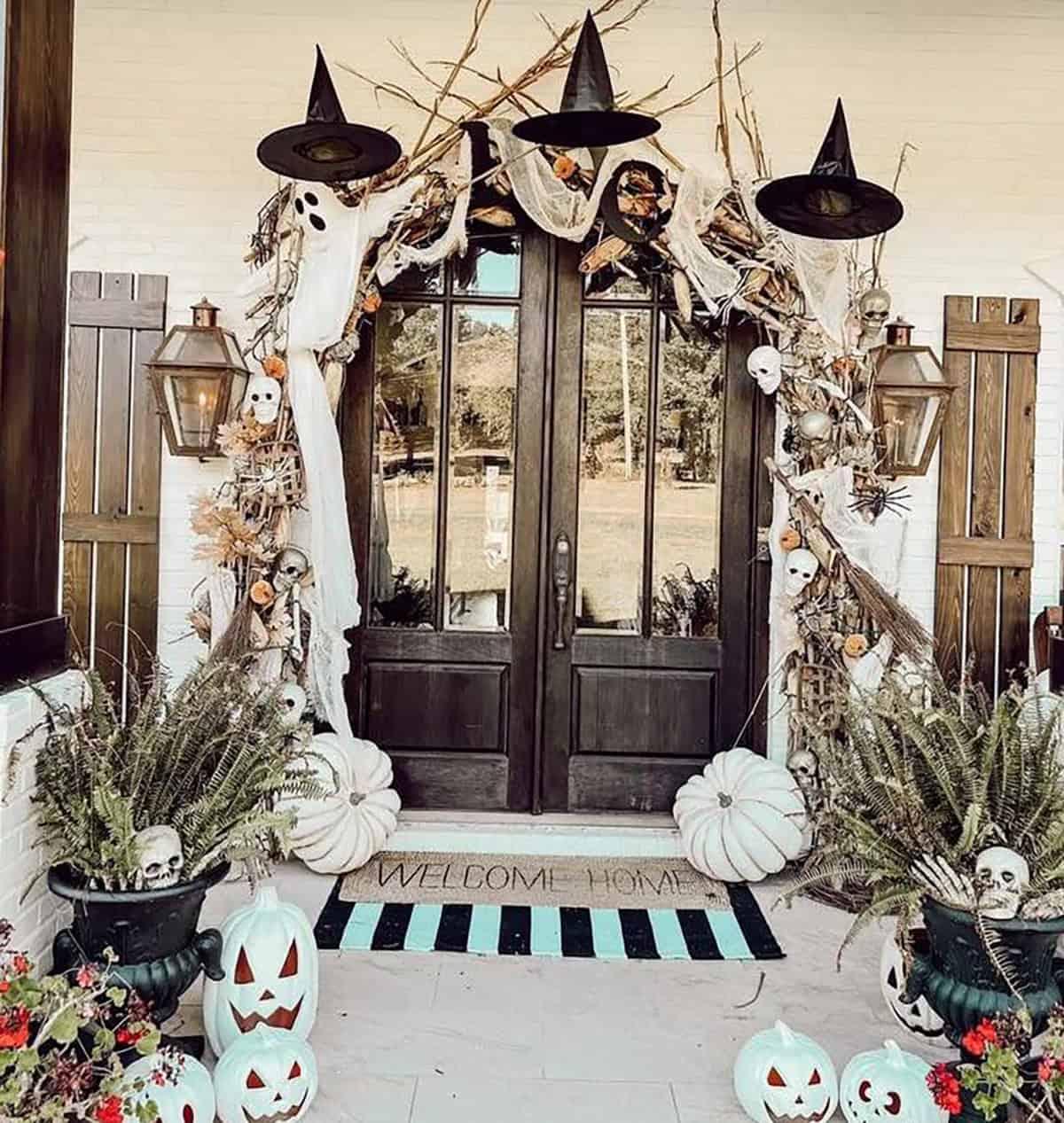 Double Doors with Witch Hats and Skulls