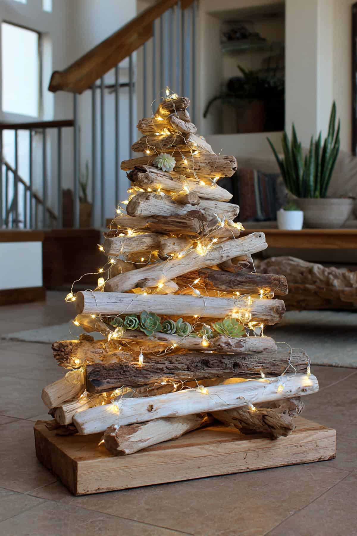 Driftwood and Succulent Stack