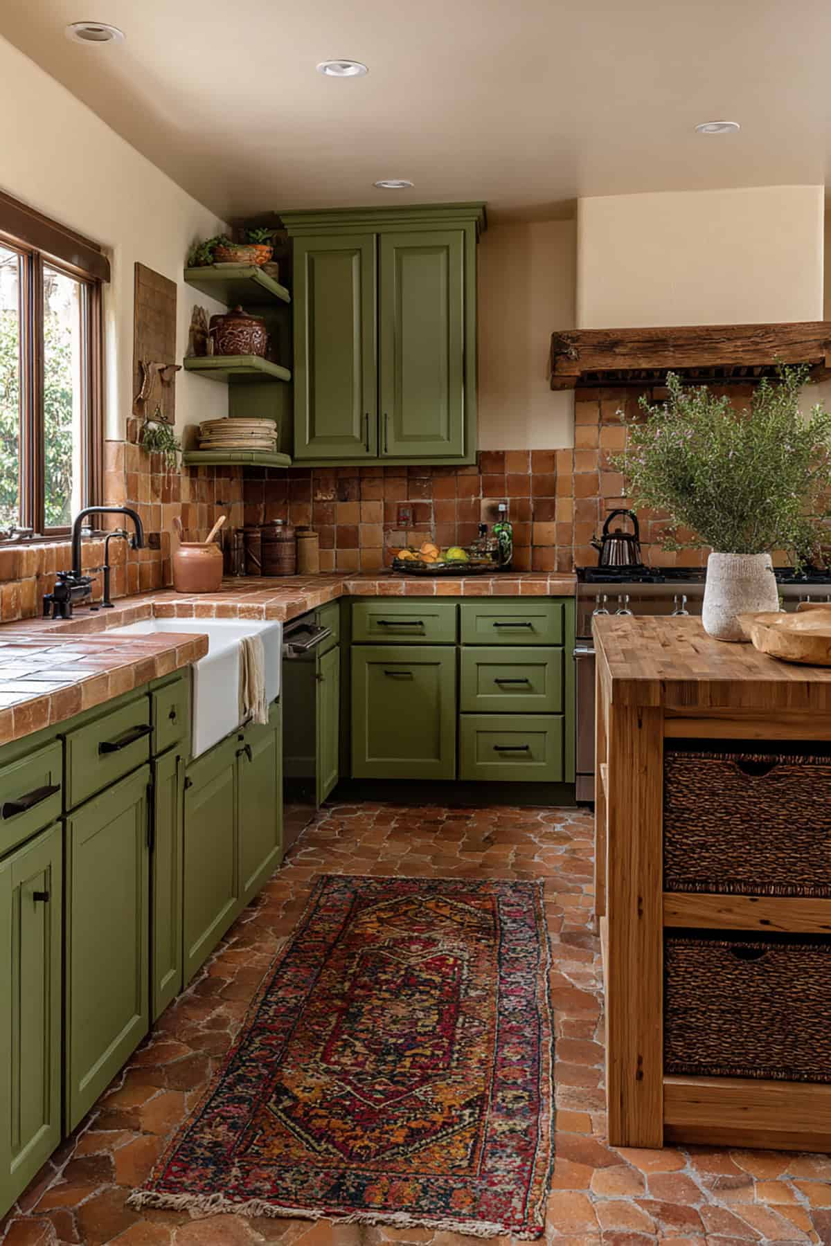 Earthy Tone L Shaped Kitchen with Compact Storage Island