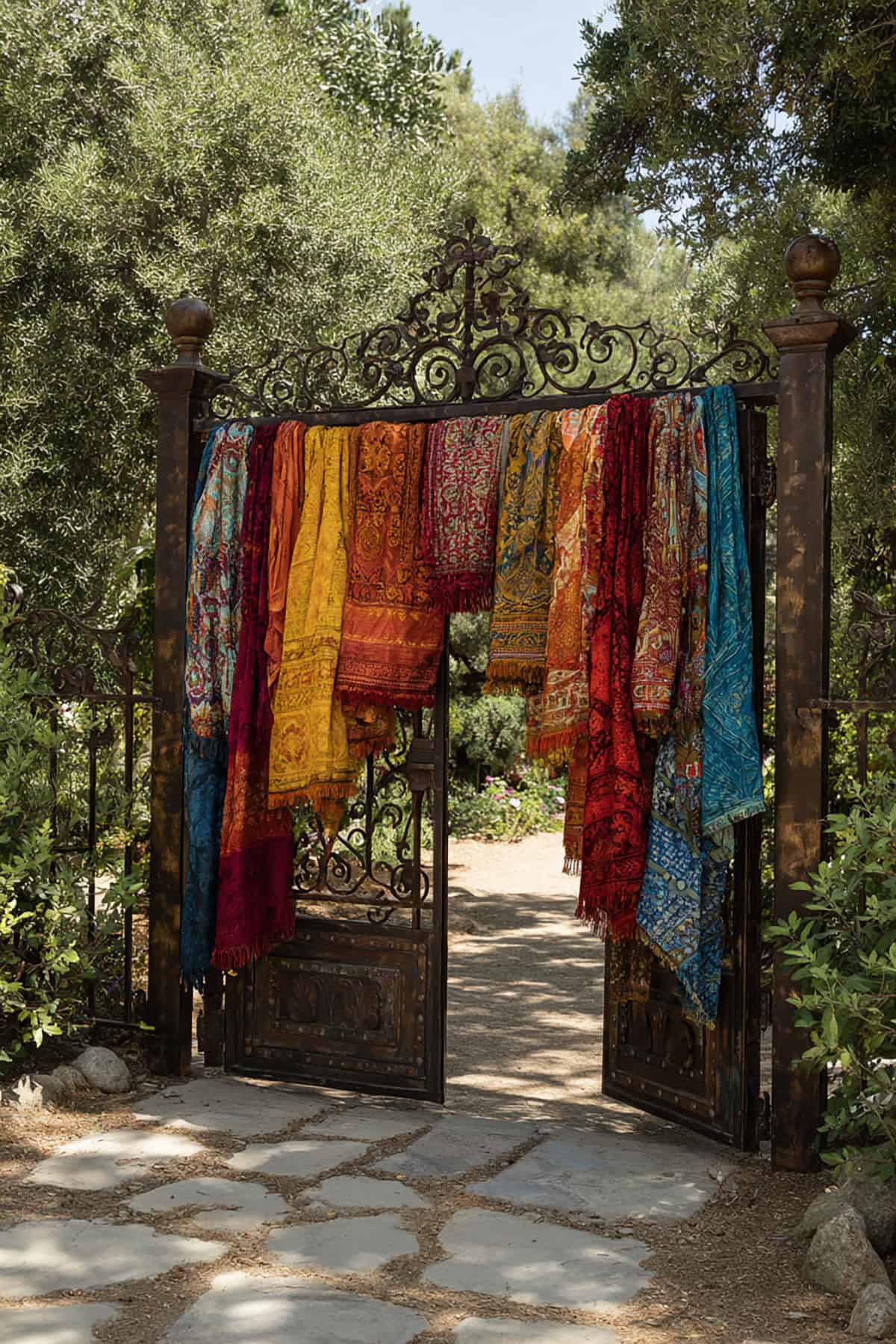 Fabric Draped Wrought Iron Gate