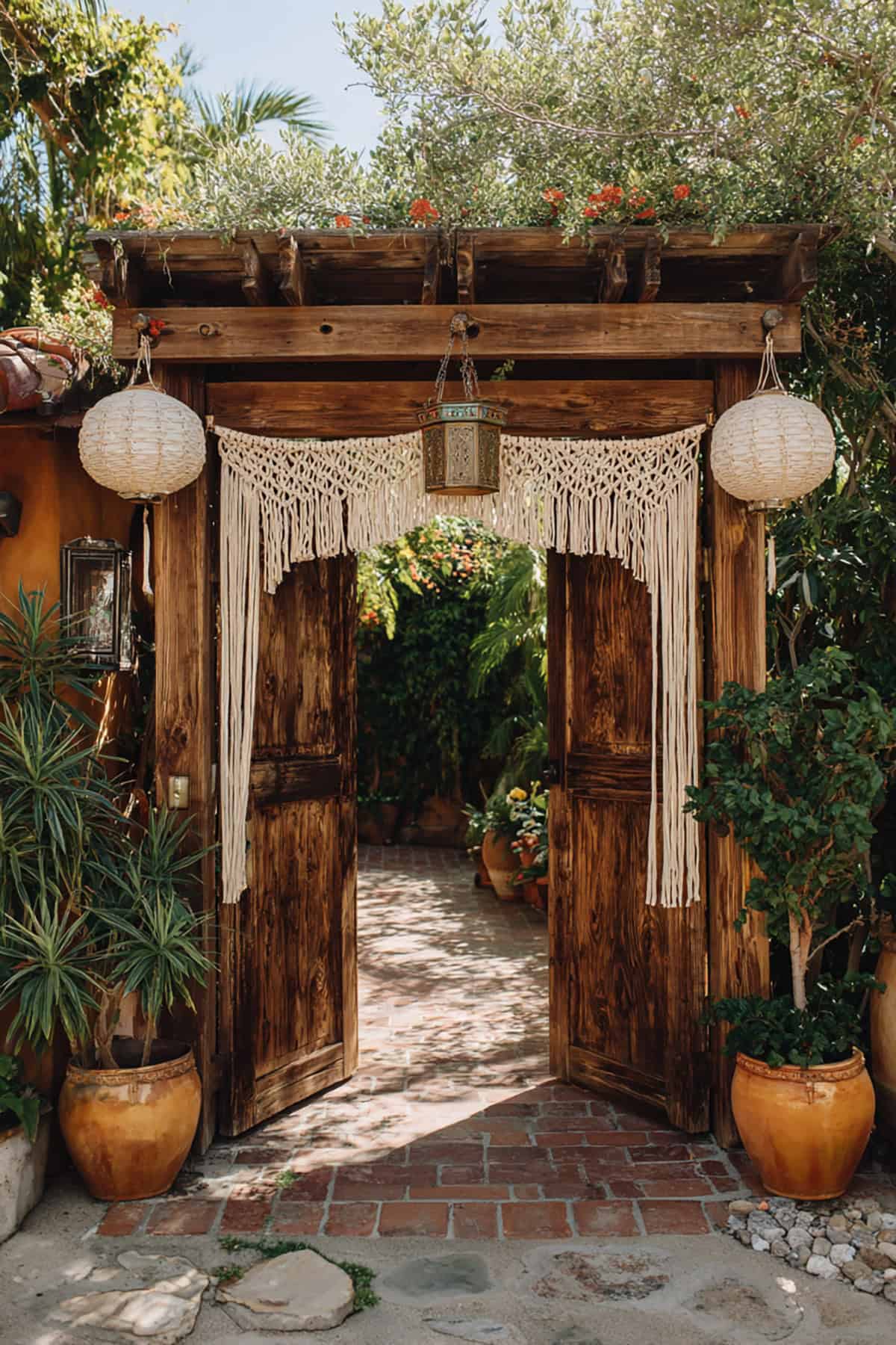 Macrame Draped Wooden Gate