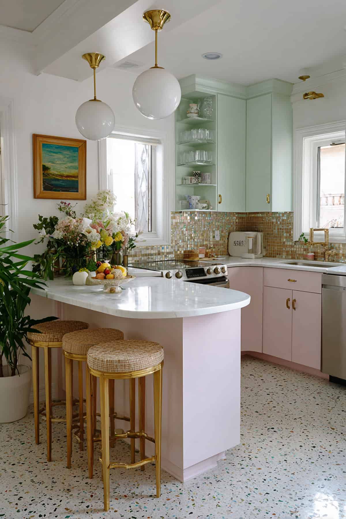 Pastel L Shape with Curved Island