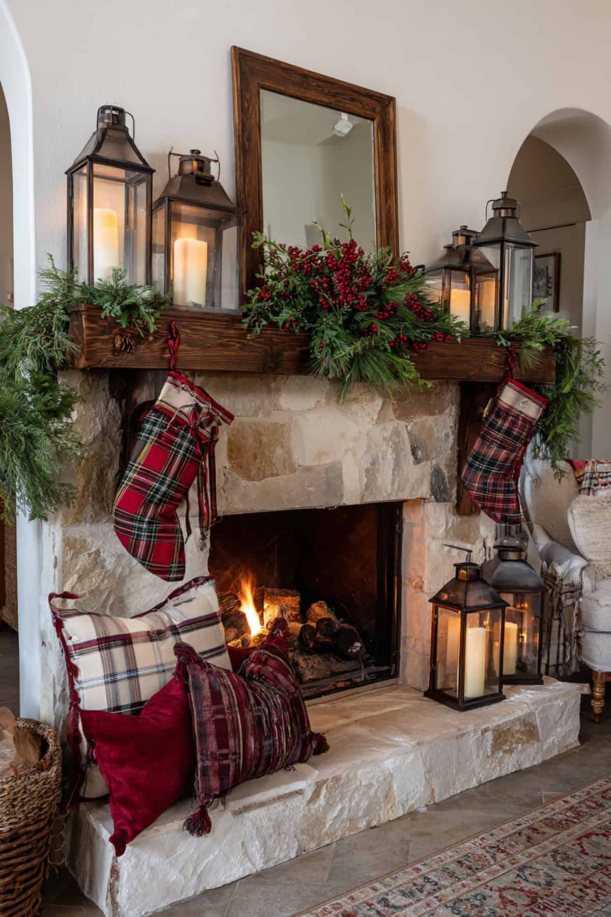 Plaid and Pine Mantel