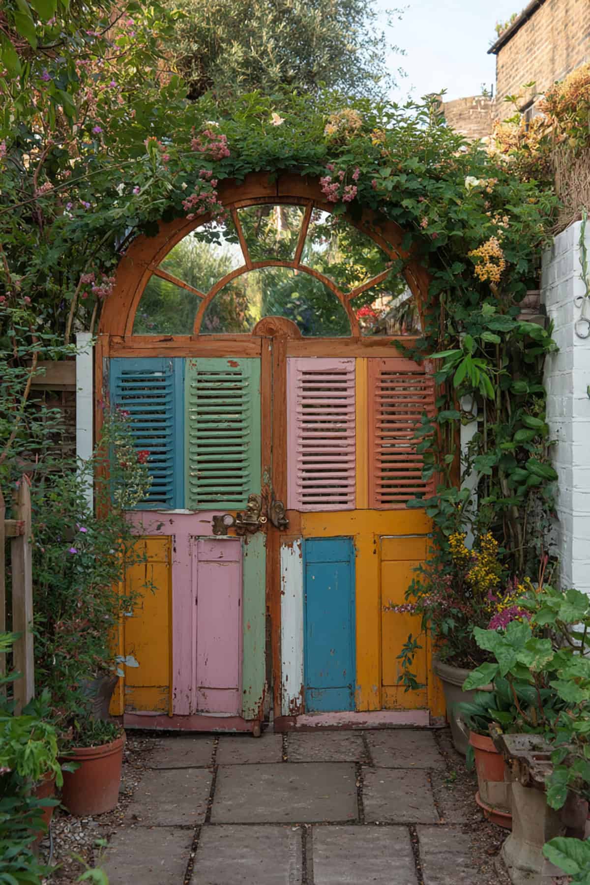 Reclaimed Shutter Gate With Hanging Mirrors