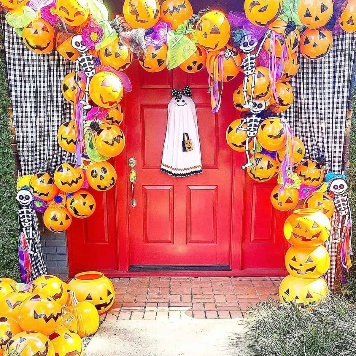 Red Door with Pumpkin Garland