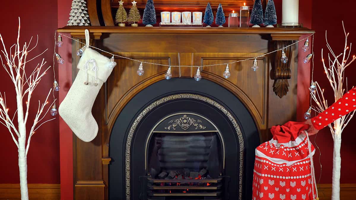 Red and White Mantel with Cozy Glow