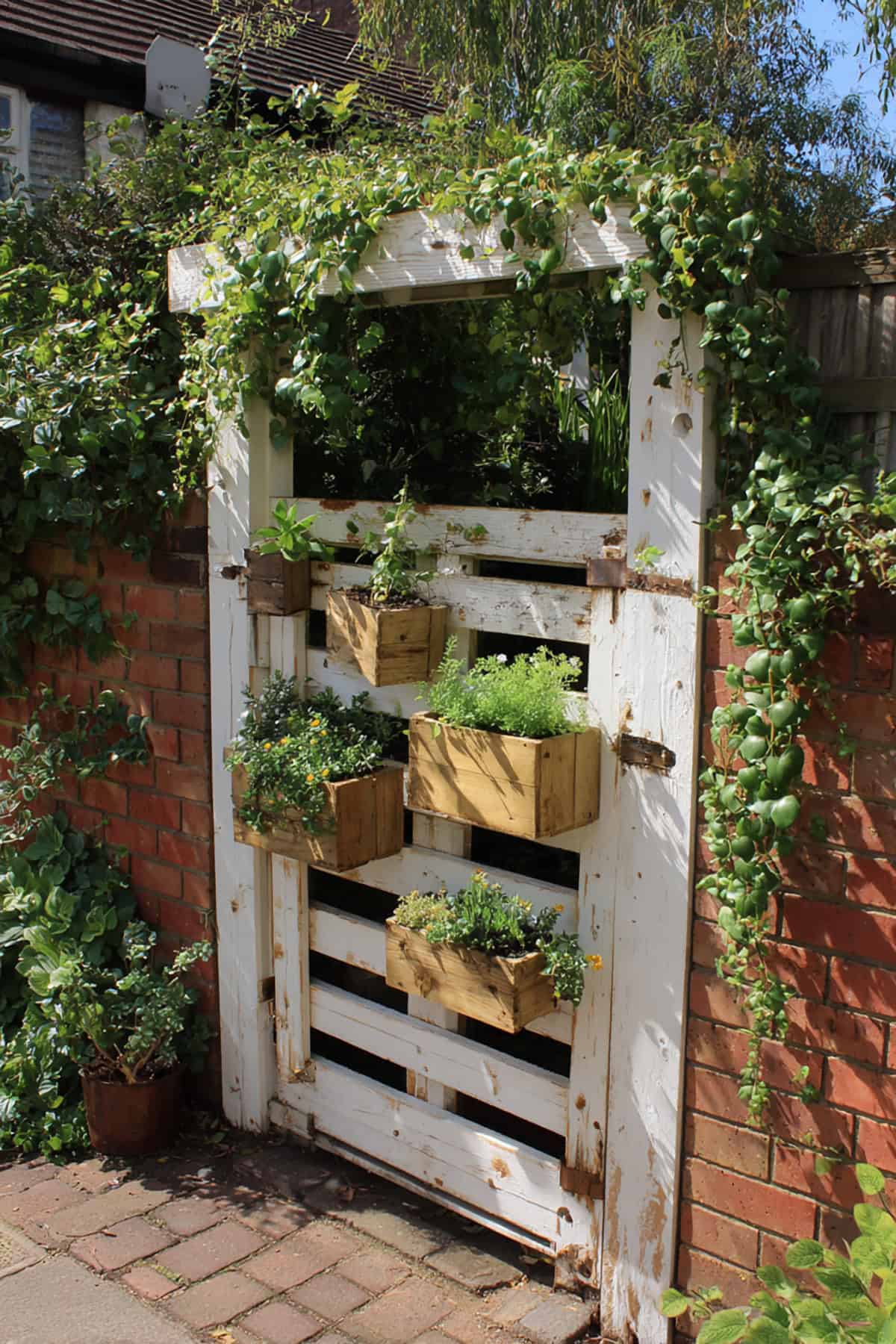 Rustic Pallet Gate With Herb Boxes
