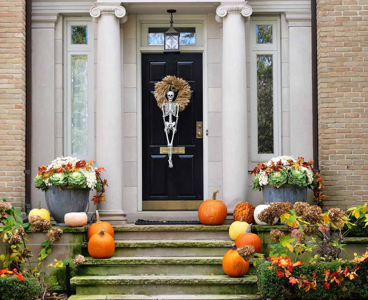 Skeleton Wreath with Autumn Planters