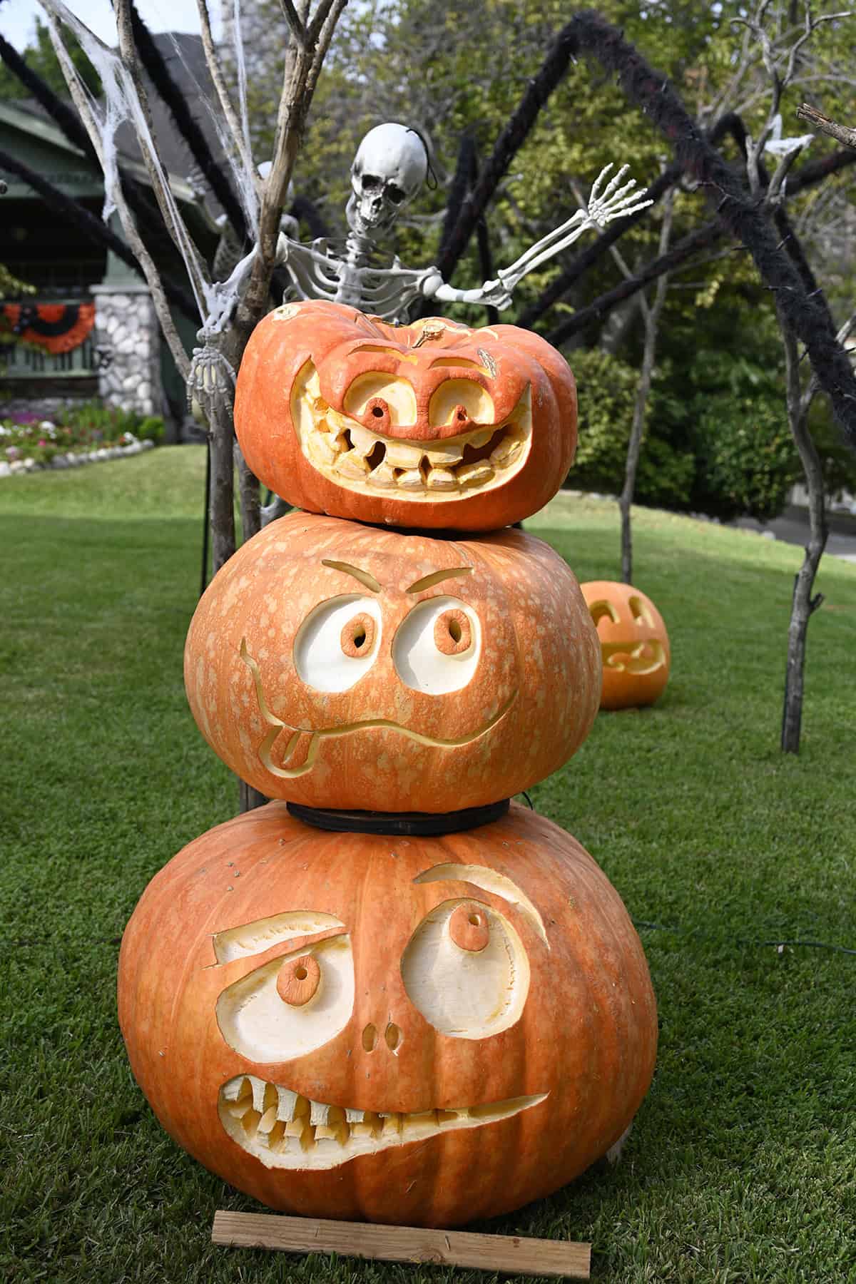 Stacked Funny Faced Pumpkins