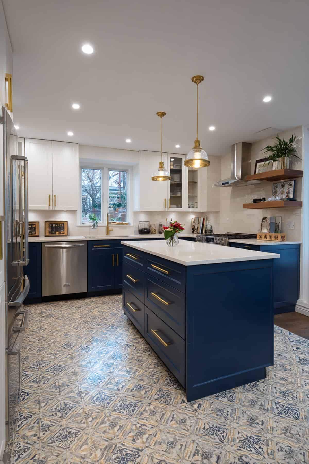 Two Tone Kitchen with Storage Tower Island