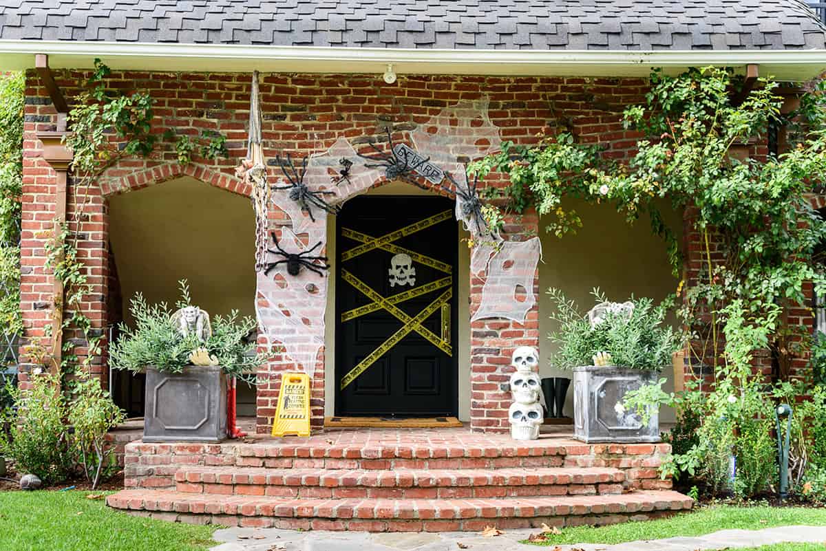 Web Covered Door with Skull Centerpiece