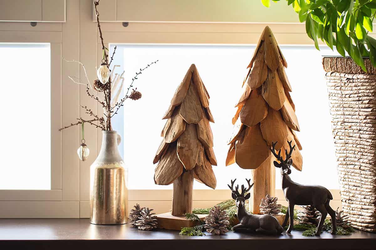 Wooden Cutout Trees on the Windowsill