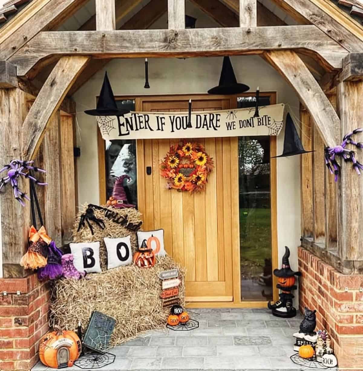 Wooden Door with Sunflower Wreath