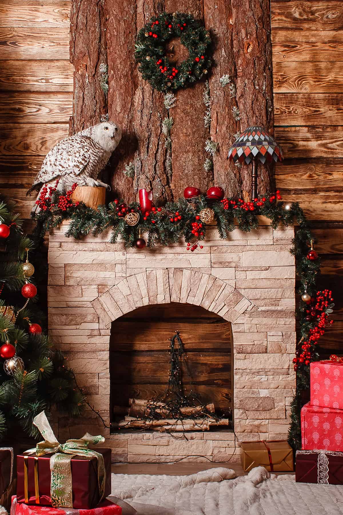 Woodland Hearth with Winter Owl