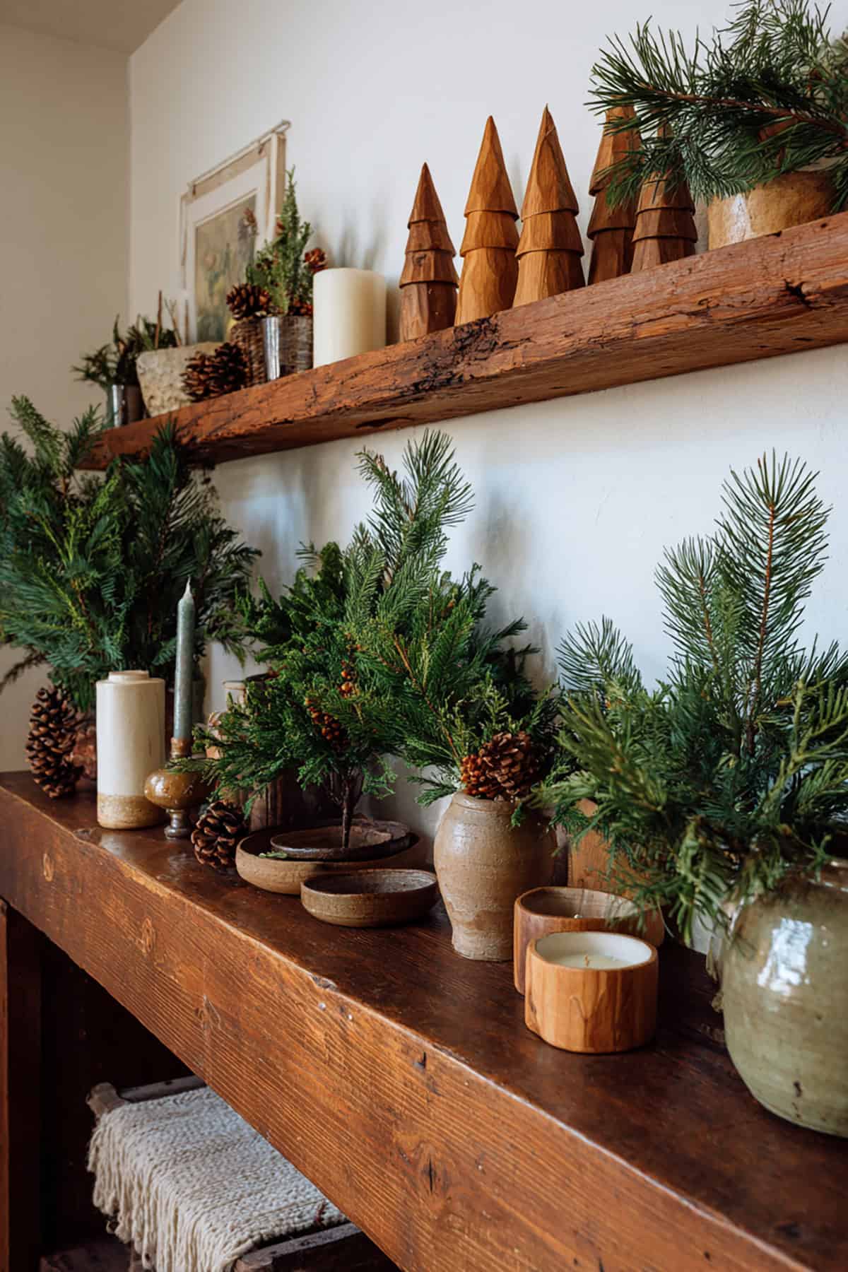 All Natural Evergreens + Wood Shelf