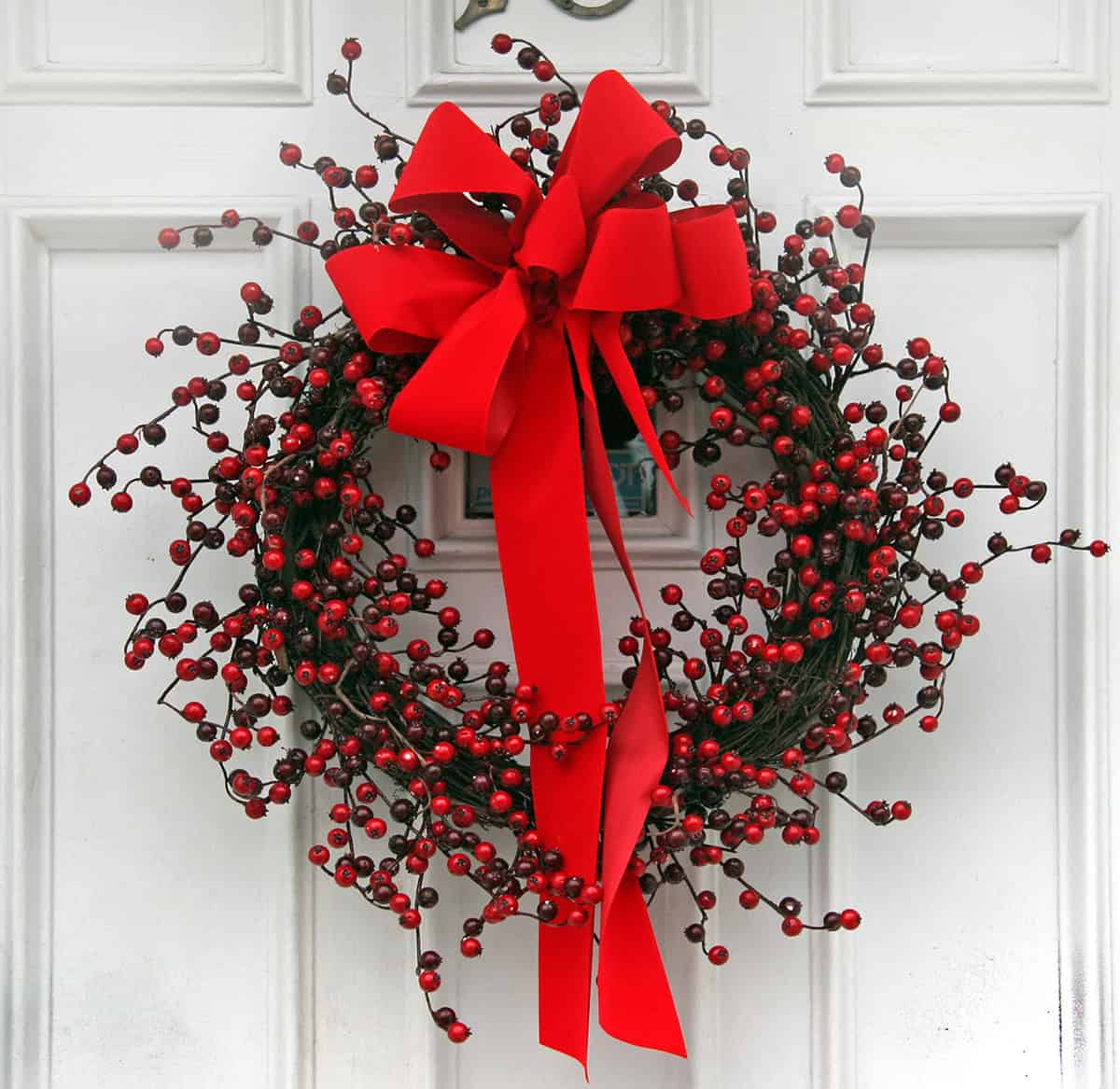 Berry Branch Wreath with Bold Red Bow