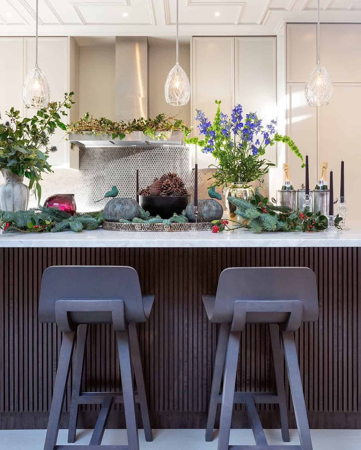 Blue Blooms and Evergreen Touches