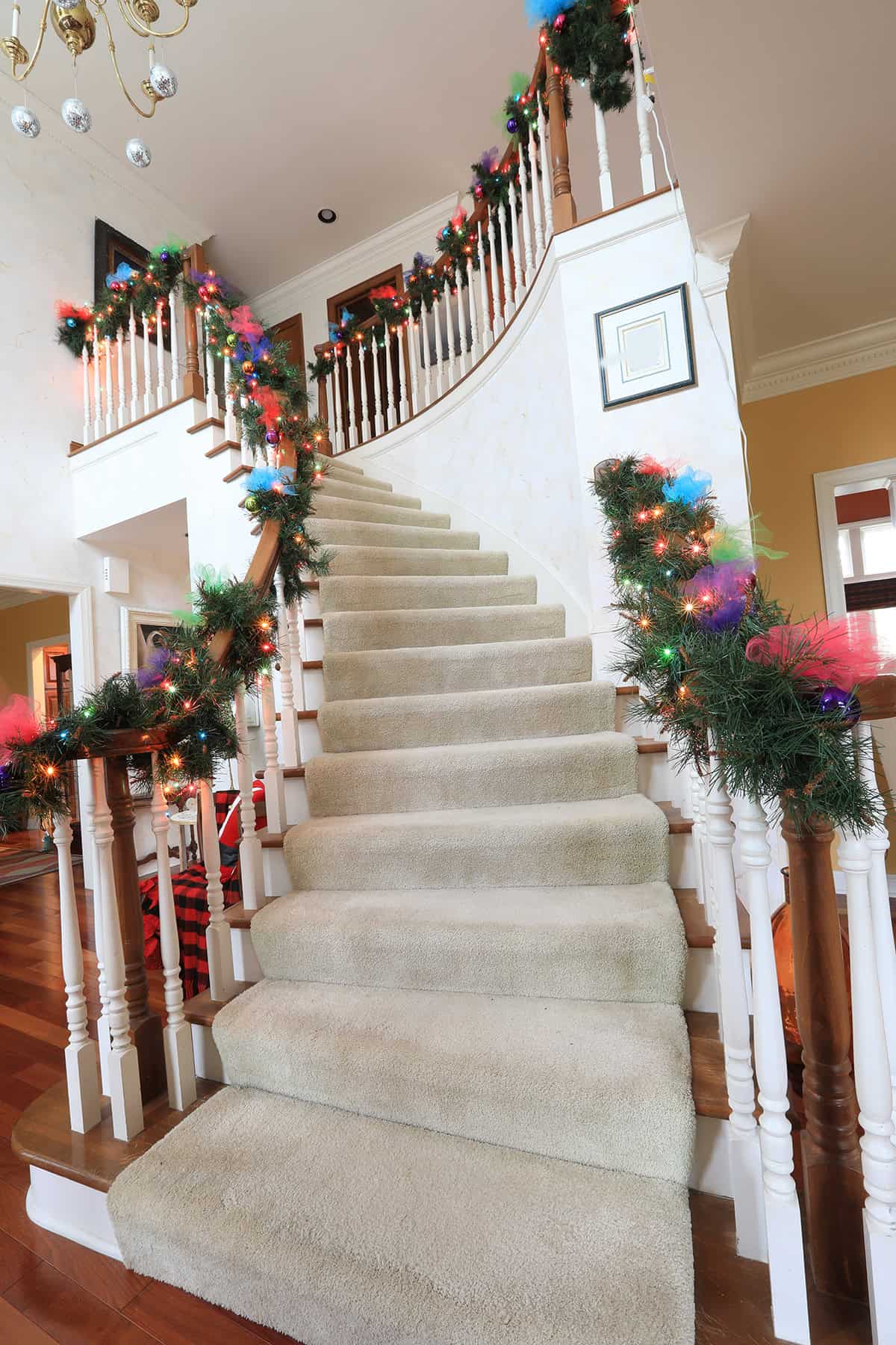 Bright Multi Color Ribbon Christmas Staircase