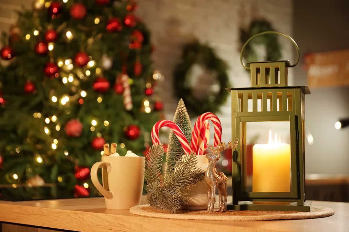 Cozy Lantern Scene with Candy Canes